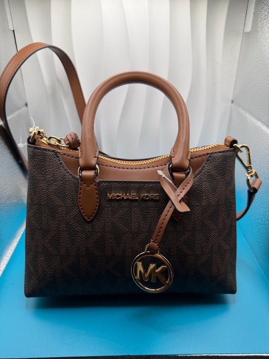 Michael Kors Handbags - Michael Kors Brown & Tan Logo Satchel with Gold MK Charm